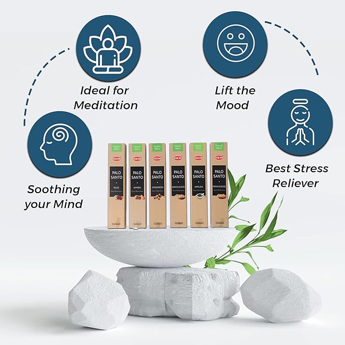 Hem Assorted Incense Sticks Variety 6 Packs x 15 GMS - Aromatherapy Insence for Air Purifier,Insents Stick Gift Set, Perfect for Meditation and Relaxation (Palo Santo) BluSpirits