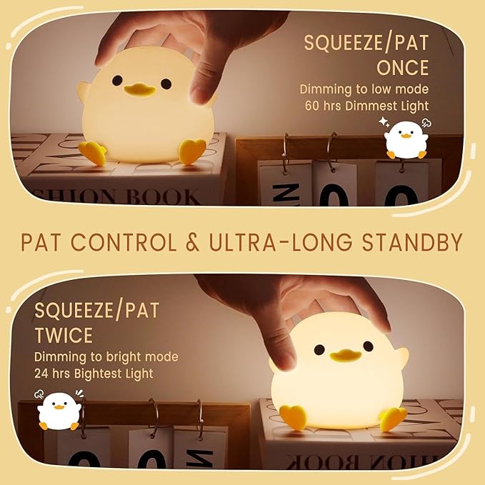 Duck Lamp, Cute Pea Duck Night Light, 2 Levels Dimmable Ducky Night Lamp, LED Squishy Animal Light for Kids Sleep, Rechargeable Bedside Touch Silicone Lamp, Unique Dorm Decor Gift Toy - Bloomnest