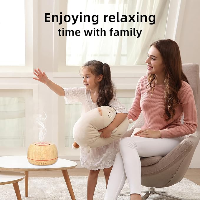 300ML Essential Oil Diffuser 8 Hours Run Time, Aromatherapy Diffuser with Remote Control,7-Color LED for Home - Bloomnest