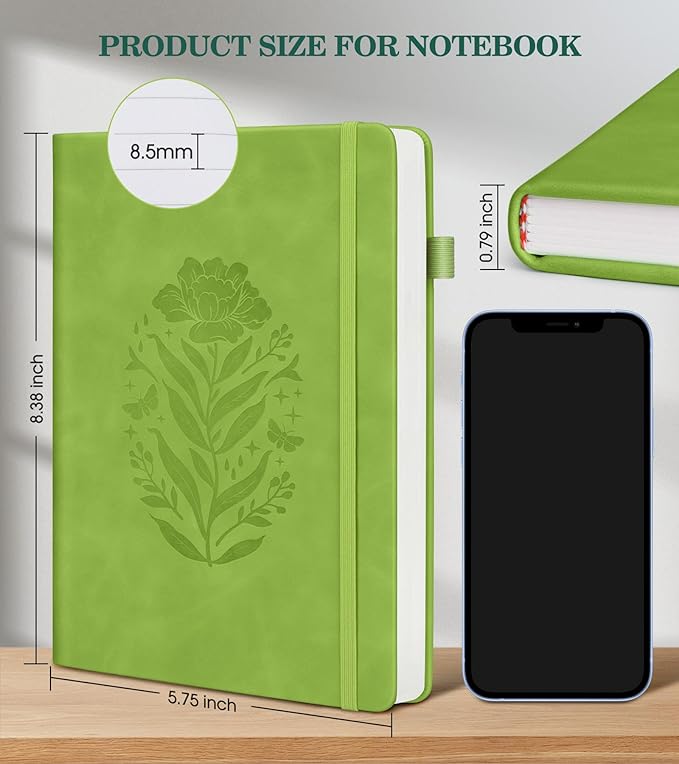 Lined Journal Notebook for Women, A5 Hardcover Leather Journals for Writing, 200 Pages Thick Travel Daily Journal, College Ruled Notebook for Work School, Note Taking, Business 5.75'' X 8.38'' Cyan - Bloomnest