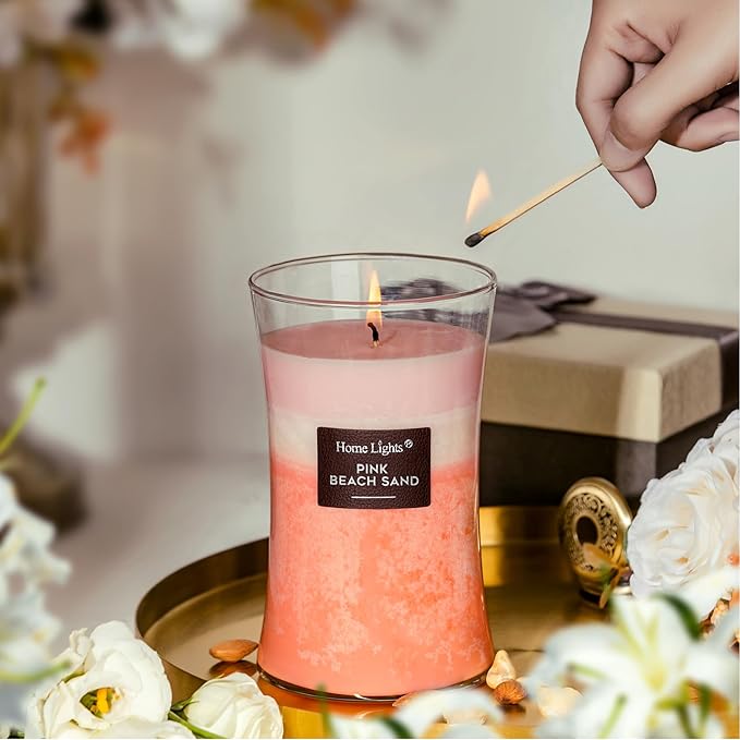 HomeLights 3-Layer Candles for Home Scented, 21.52 OZ Natural Soy Wax Scented Candles Burns Up to 100 Hours, Large Jar, Pink Beach Sand - Bloomnest