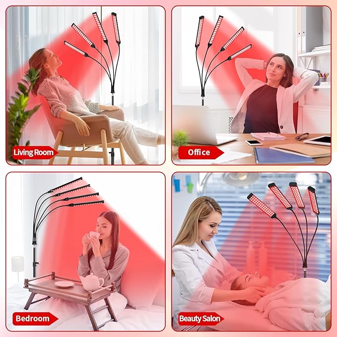 Red Light Therapy Lamp, Red Light Therapy Device for Body with 4 Heads, 660nm & 850nm Adjustable Infrared Lights Angle Lamp with Adjustable Stand, Portable for Full Body Muscle Joint Home Use linidcoudhome