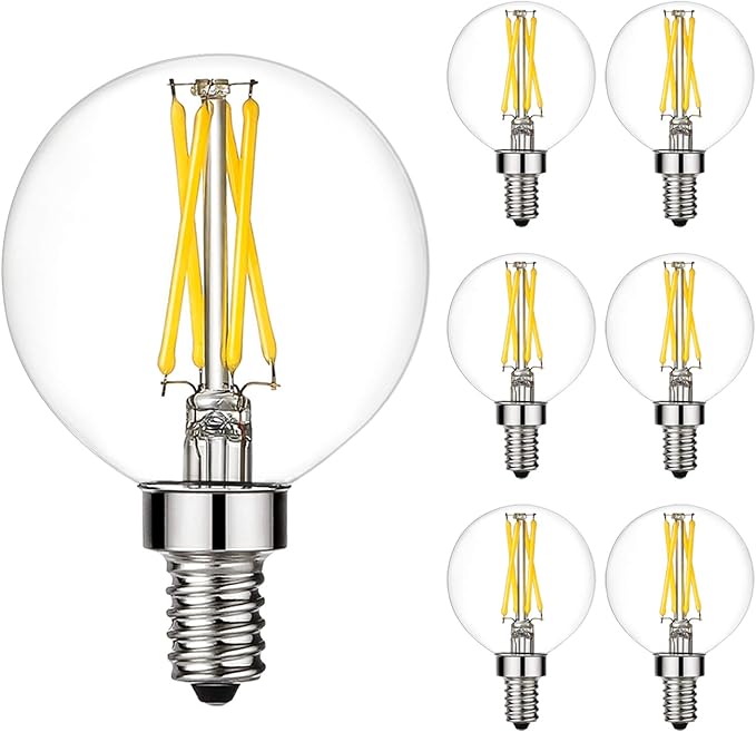 LiteHistory Dimmable e12 led Bulb g16.5 led Light Bulbs g16 Candelabra Bulbs 4W=40W Edison Bulb Daylight 5000K 400lm ac120v g50 Globe Light Bulbs for Chandelier,Vanity,Ceiling Fan Light Bulbs 6Pack - Bloomnest