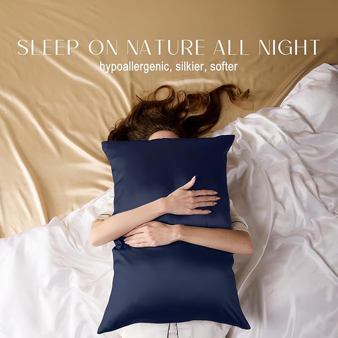 ZIMASILK 100% Pure Mulberry Silk Pillowcase for Hair and Skin Health,Soft and Smooth,Both Sides Premium Grade 6A Silk,600 Thread Count,with Hidden Zipper,1pc (King 20''x36'',Navy Blue) - Bloomnest