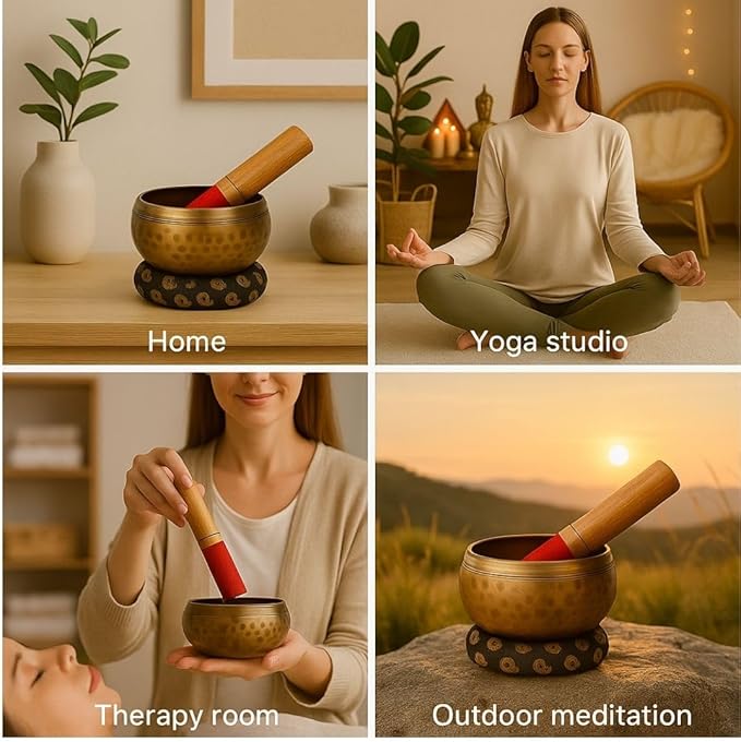 Tibetan Singing Bowl Set 4"- Sound Healing Meditation with Mallet & Cushion| Spiritual Gift for Women and Men Handmade Yoga Accessories GUAAFA