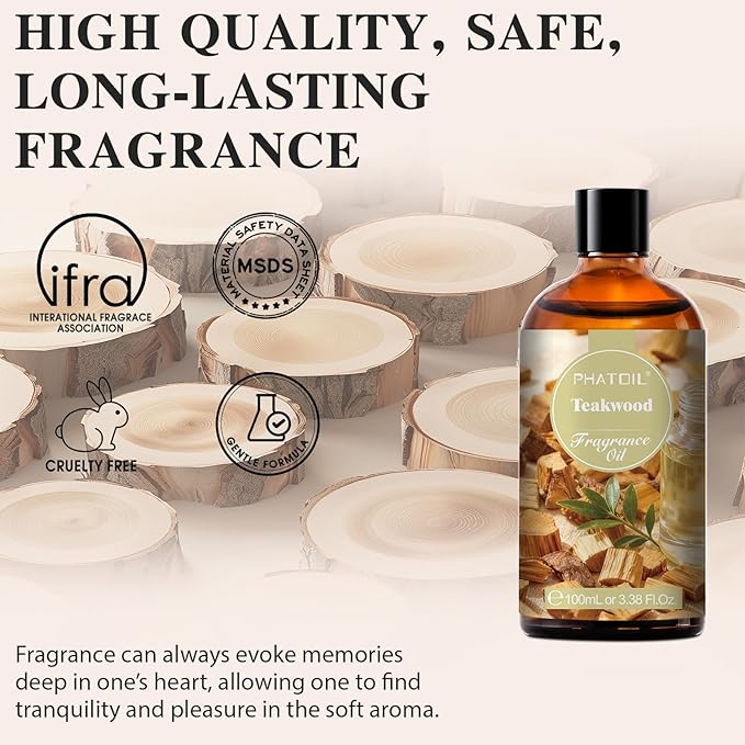 PHATOIL 3.38FL.OZ Teakwood Fragrance Oils for Aromatherapy, Essential Oils for Diffusers for Home, Perfect for Diffuser, Yoga, Skin Care, DIY Candle and Soap Making - 100ml - Bloomnest