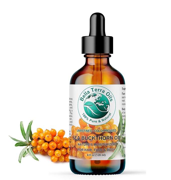 Bella Terra Oils - Sea Buckthorn Oil 4 oz - Unlock the Gold Standard in Skincare, Infused with Omega-3, Omega-6 & Carotenoids, Elevate Your Cosmetic Routine - Bloomnest