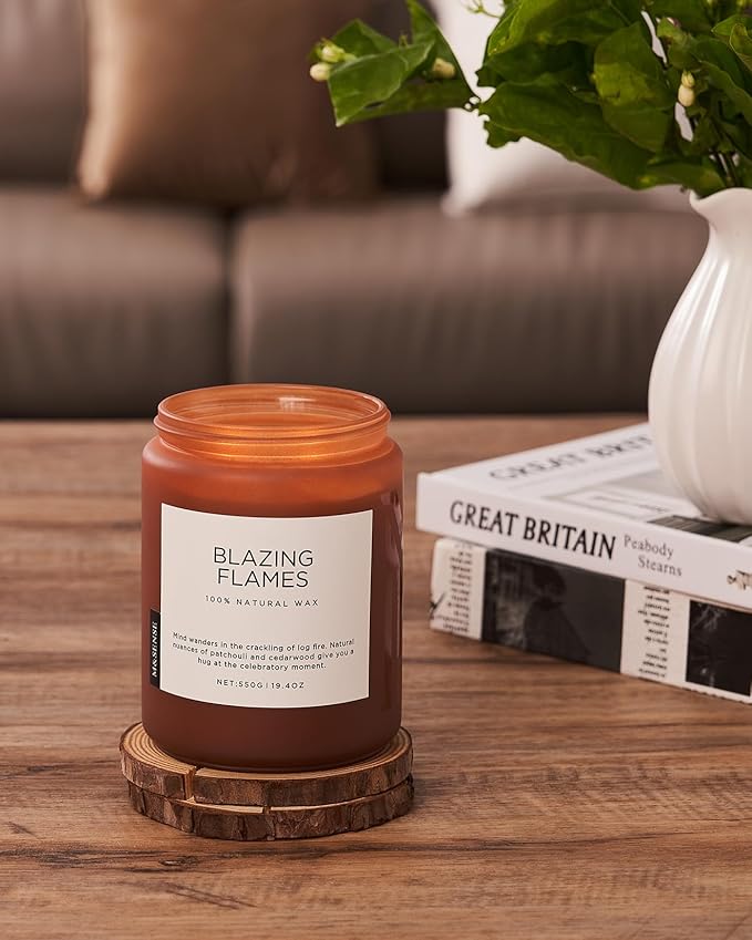 M&SENSE Blazing Flames Scented Candles with Log Fire - Patchouli & Cedarwood, Large Natural Soy 19.4oz 110 Hour Long Lasting Non Toxic Clean Burn Candle Gifts for Men Women - Bloomnest