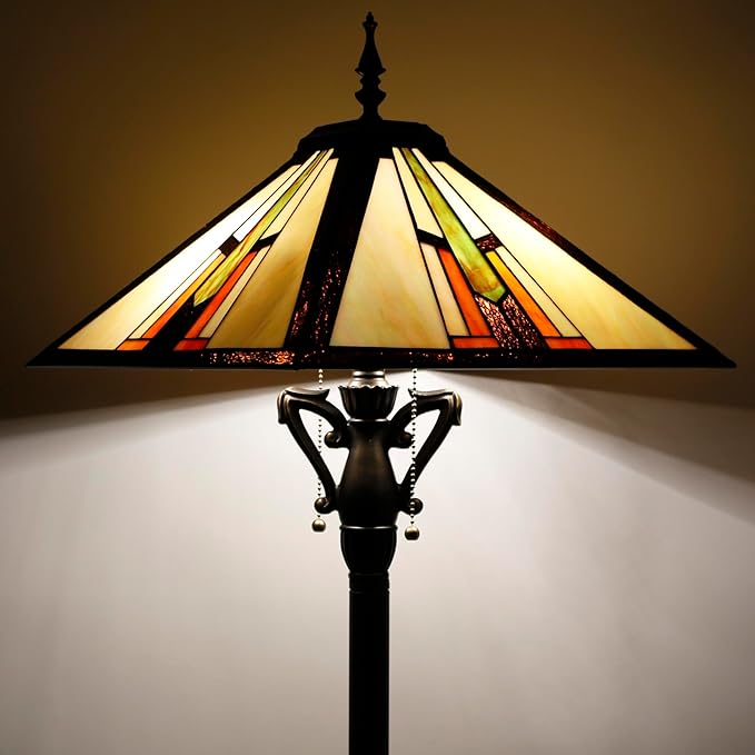 Tiffany Floor Lamp Multicolour Mission Style Stained Glass Standing Reading Light 16X16X64 Inch - Bloomnest