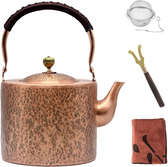 67.6oz Copper Teapot, Tea Kettle For Stovetop Safe, Classic Non-Coating Pure Copper Tea Set with Stainless Steel Tea Ball For Loose Leaf, Large and Solid Tea Pot For 4-6 Cups (2000ml) - Bloomnest