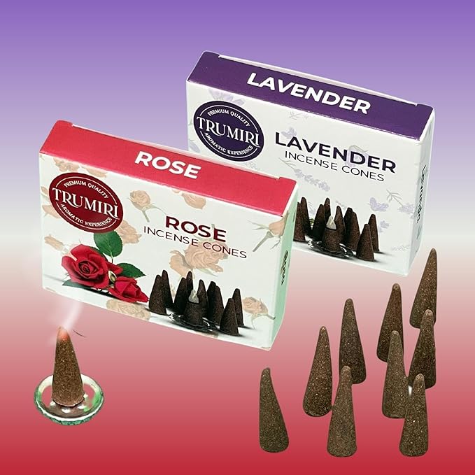 TRUMIRI Incense Cones - Combo Pack of 20 Cone Incense - 10 Rose + 10 Lavender - Insence Cones - Incense Cones Scented - Cone Incense Scents - Insense Cones - Incent Cone TRUMIRI