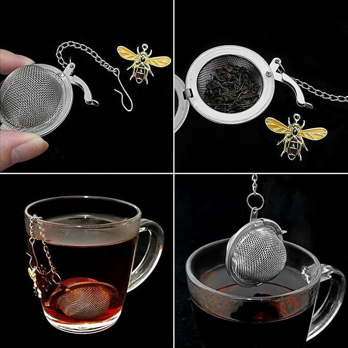 Stainless Steel Mesh Tea Infuser, 2.1 inch Tea Ball with Honey Bee Pendant Tea Strainer Tea Diffuser Tea Steeper for Filtering Tea,Tea Infusers for Loose Tea (Bee, 2PC) - Bloomnest