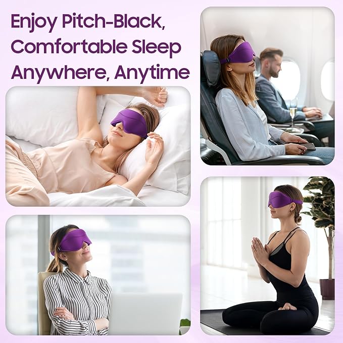 Sleep Mask - Total Blackout 3D Sleeping Mask, Super Lightweight & Silky Soft Eye Mask for Sleeping, Fully Adjustable Fit for Home, Office, Traveling, Meditation, Yoga, Purple - Bloomnest