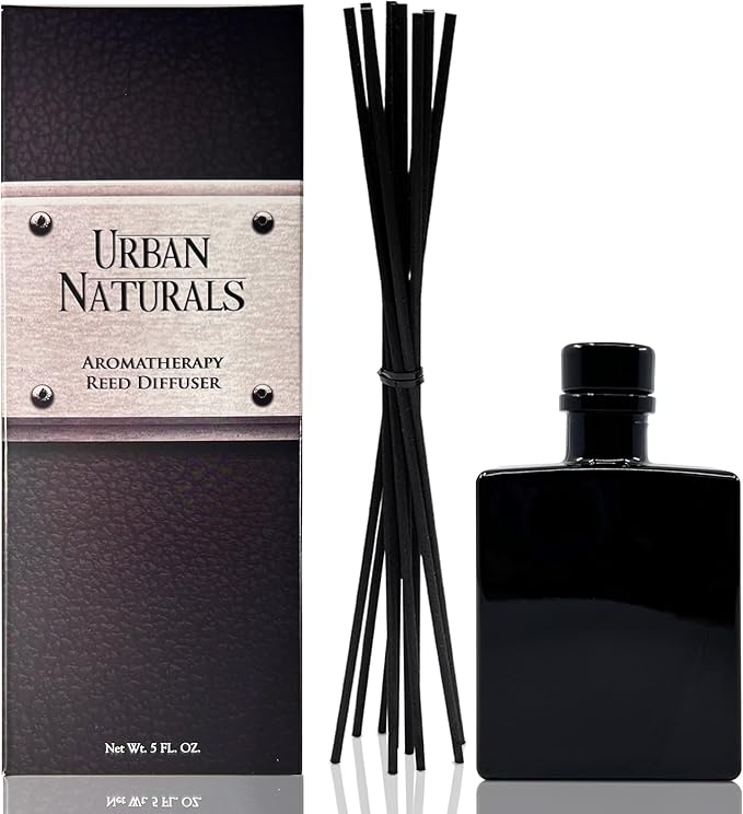 Urban Naturals Crisp White Linen Reed Diffuser Gift Set – Citrus, Ozone, Ylang–Ylang, Lilies & Sandalwood for a Fresh Smelling Home – 5 Ounce Sleek Black Rectangular Glass Bottle – Made in the USA UrbanNaturals