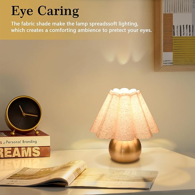 Gold Small Bedside Table Lamp for Bedroom, Brass Gold Bedroom Lamps for Nightstand, Cute Mini Table Lamps for Small Spaces with Scalloped Shade for Kitchen Counter, Bookshelf, Living Room, Kids Dorm - Bloomnest