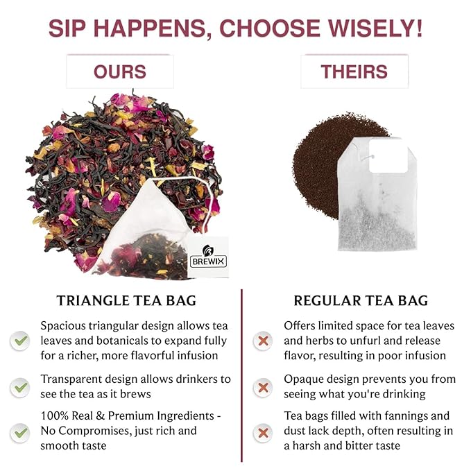 BREWIX, Hibiscus Lychee Tea Bags (25 Plant Based Tea Bags) Caffeine-Free, Made with Real - Hibiscus Flowers, Black Tea, Rosehip, Apple, Licorice, Rose | Contains Antioxidants & Support Overall Health - Bloomnest