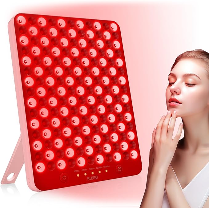 SUXIO Red Light Therapy Lamp - 165 LED Red Light Therapy Panel for Face & Body, Portable Deep 660nm - 850nm Near Infrared Light Therapy Device with Eye-Patch, Pink SUXIO