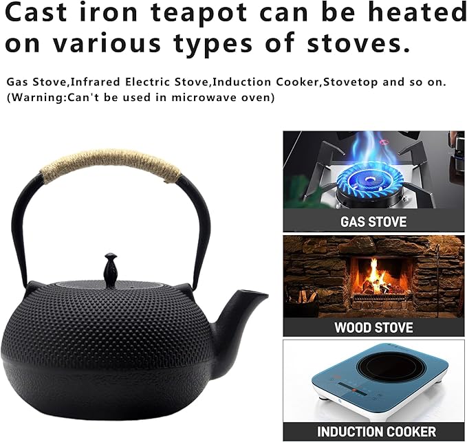 Big Cast Iron Teapot Set with Cups, Japanese Tetsubin Tea Kettle for Stovetop Safe, Cast Iron Tea Set with Tea Strainer for Loose Tea and Enameled Interior (1800ml Teapot Set with Cups) - Bloomnest