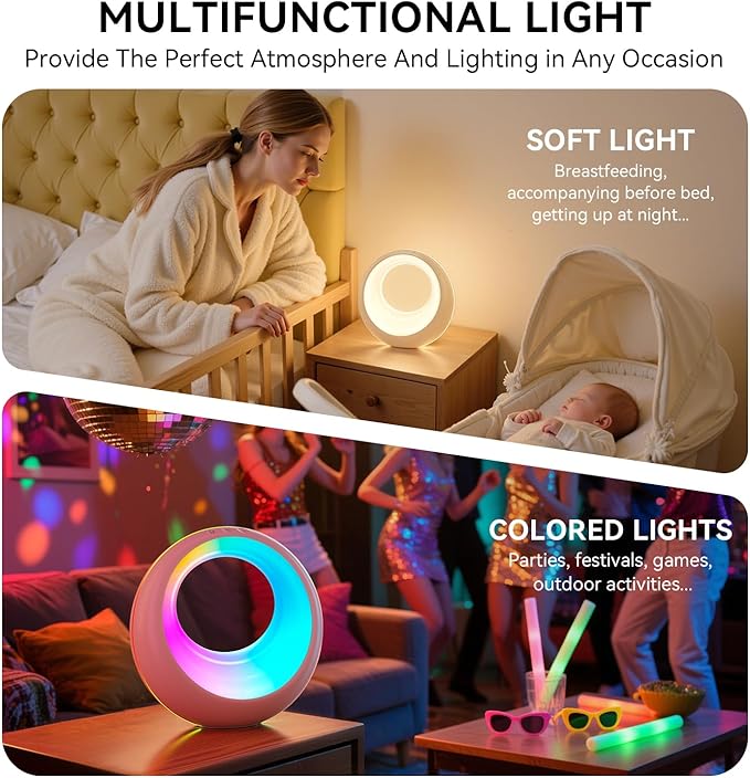 Auxmir Nursery Night Light for Baby, Magic Moon Lamp for Kids and Adult 7 Lighting Colors & 9 RGB Modes, Rechargeable Bedside Table Lamp with Timing Function, Sleep Aid Nursing Lamp for Bedroom - Bloomnest