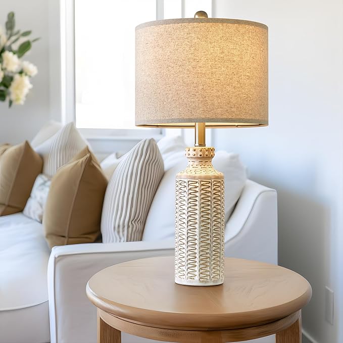 24.75'' Farmhouse Ceramic Table Lamp Set of 2 for Bedroom Living Room Vintage Traditional Rustic Modern White Nightstand Bedside Lamps - Bloomnest