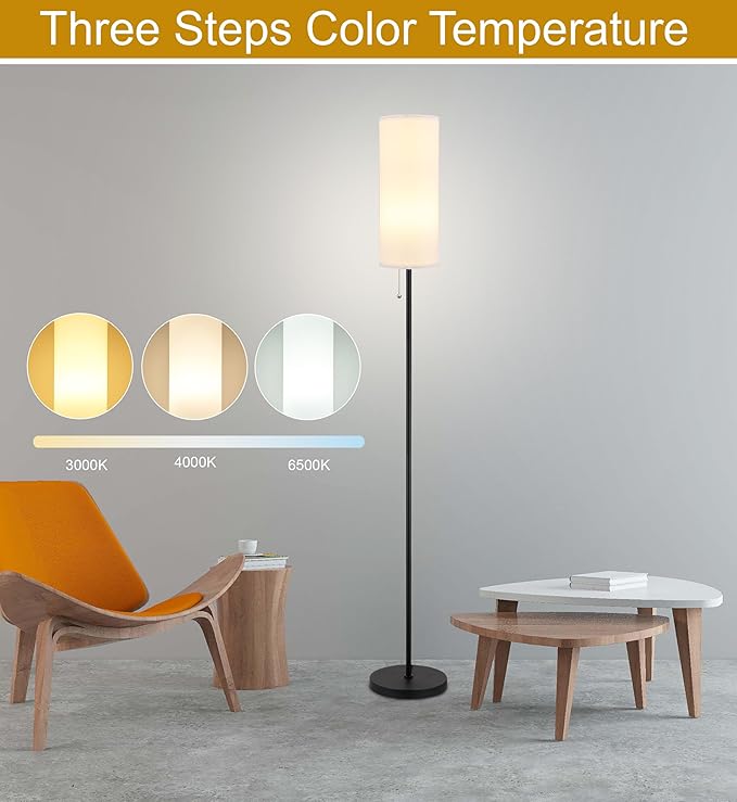 Floor Lamp for Living Room, Modern Standing Lamps with Lampshade, Minimalist Tall Lamp with Chain Switch for Living Room, Bedroom, Kids Room, Office,Standing Lamp LED Bulb Included (White Shade) - Bloomnest