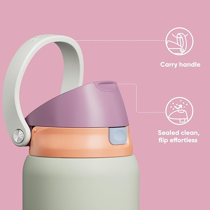 ENCOOL Leakproof Insulated Water Bottle with Straw Dual-Sip Water Bottle Bag-Safe Design for Work, Commute & Gym – Keeps Drinks Cold All Day, 32 oz, Sand Beige ENCOOL