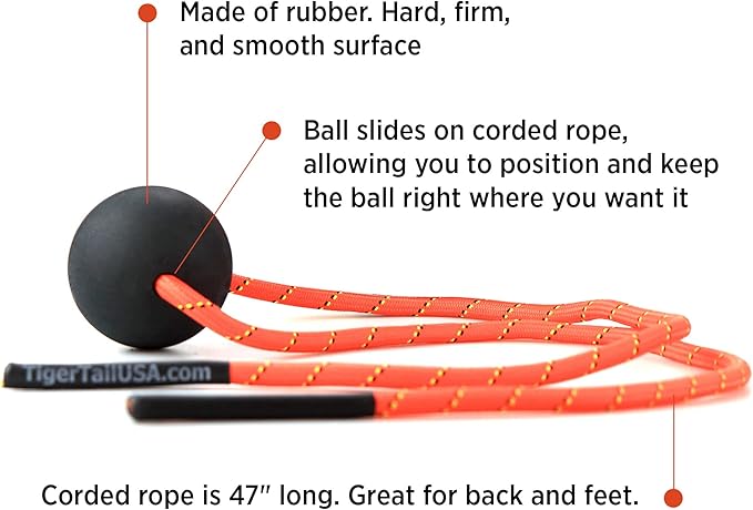 Tiger Tail Tiger Ball 2.6 Foam Roller Ball + 47” Corded Rope – Deep Tissue Massage Ball: Feet, Legs, Neck, Back – Trigger Point Massage Therapy – Relieve Muscle Soreness – Muscle Recovery - Bloomnest