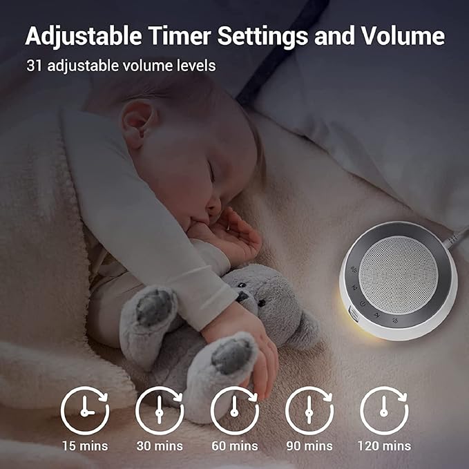 BGOVERSS White Noise Sound Machine with 20 Soothing Sounds, 10 Colors Night Light Sleep Machines Home Office Travel, 5 Timers and Memory Feature Sound Machine for Nursery Baby Kids Adults (Black) - Bloomnest