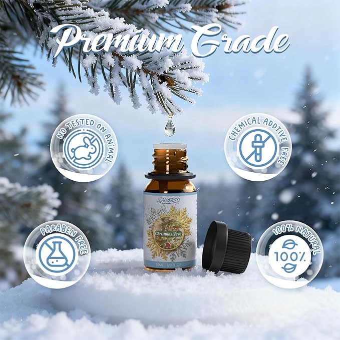 SALUBRITO Winter Fragrance Oils Set, Holiday Essential Oils for Diffuser, Candle, Soap Making - Christmas Tree, Cinnamon, Gingerbread, Candy Cane, Spiced Cider, Sugar Cookies Scented Oil - Bloomnest