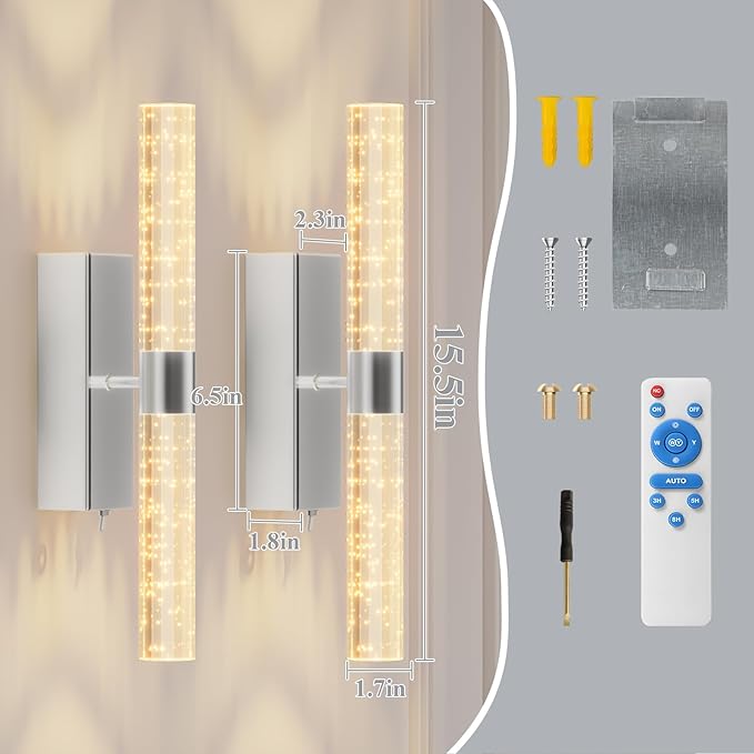 camuucci Battery Operated Sliver Wall Sconces Set of 2 Rechargeable Battery Powered Wall Light with 12000mAh Indoor Not Hardwired Dimmable Wall Lamp Fixtures for Bedroom Living Room 15.3 Inches - Bloomnest