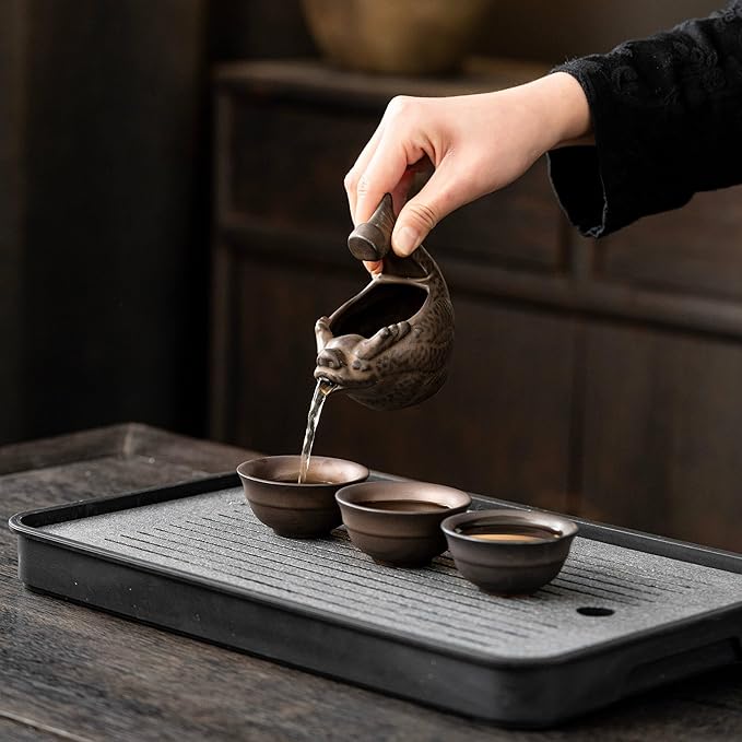 Kungfu Tea Sets Ceramic Teapot with Infuser Loose Leaf Tea Teapot with 8 cups (Antique Brass Dragons) - Bloomnest