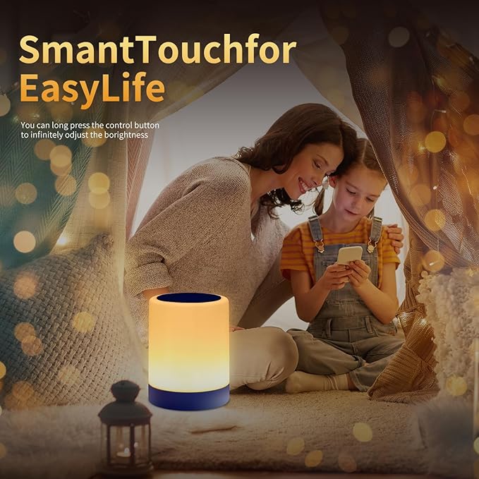OORUN Touch Bedside Table Lamp,13 RGB Colors & 5 Brightness, USB Rechargeable Desk Lamp, Remote Control Dimmable Night Light with RGB Color Changing,Portable Lamp for Baby, Bedroom, Living Room (Blue) - Bloomnest