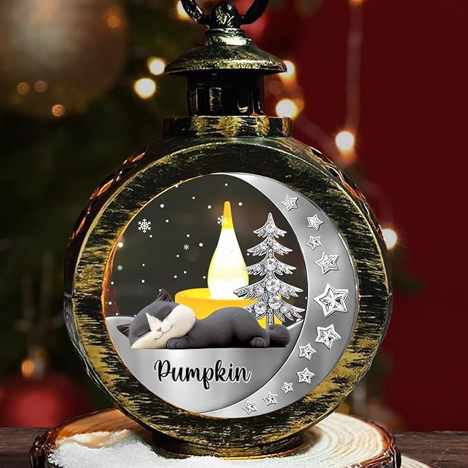 Wrappiness Beside My Cat Memorial Christmas Lantern - Personalized Breeds 3D Effect Remembrance Light for Loss of Cat, Sympathy Gift for Pet Owners Death of Pets Hanging Lighting Ornamnent - Bloomnest