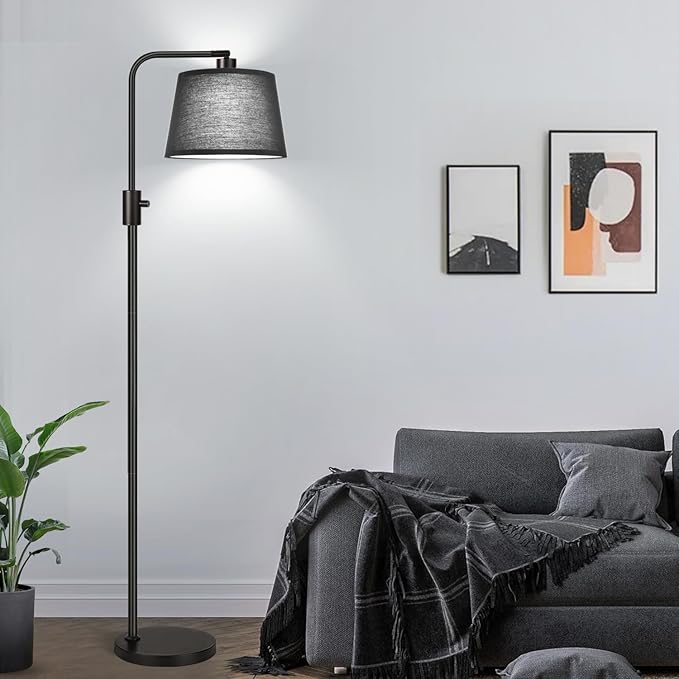 Nintiue [Upgraded] Dimmable Floor Lamp, 1000 Lumens LED Edison Bulb Included, Black Shade, Modern Arc Standing Tall Floor Lamp for Living Room Bedroom Office Dining Room - Bloomnest