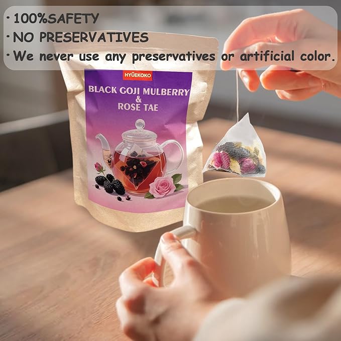 40 Bags Black Goji Mulberry & Rose Tea, Natural Ingredients Chinese Herbal Tea Bags, No Additives, Caffeine-Free Plant-Based Tea Sachets - Bloomnest