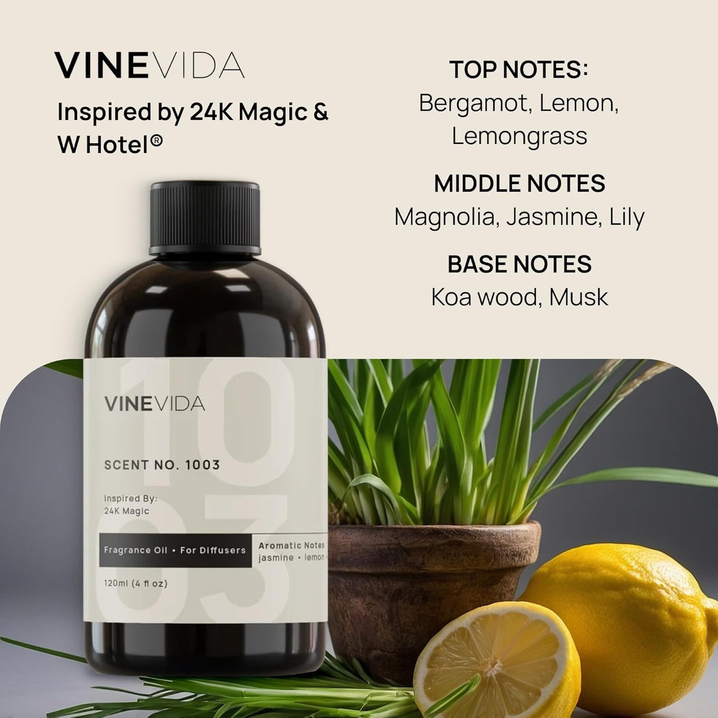 VINEVIDA (128oz) Hotel Fragrance Collection Diffuser Oil - Cold Air Diffuser - Inspired by W Hotel Scent No.1003