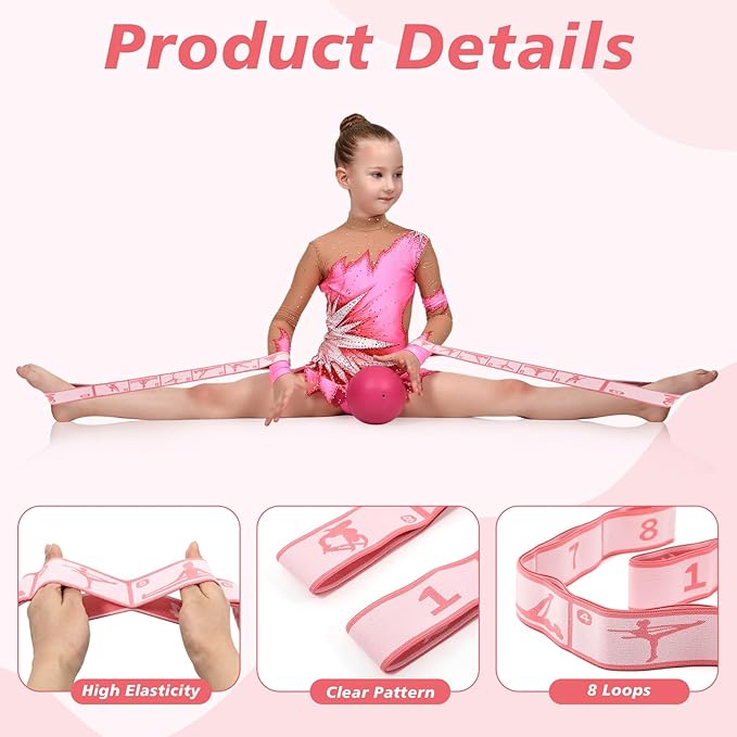 Soulchen 12 Sets Stretching Strap with 8 Loops for Kids Include 12 Storage Bags 12 Children Gymnastics Stretching Strap for Cheer Dance Training Elastic Band Cheerleading Training Ballet Yoga (Pink) - Bloomnest