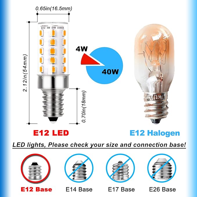 Himalayan Salt Lamp Rock Bulb Dimmable E12 led Sleep Night Light Bulb 2200K Amber Warm, Kx-2000 40W Candelabra T6 C7 4W e12 led Candle Bulbs 450lm for Therapy Mood Soothing Bedroom Nursery,6Pack - Bloomnest