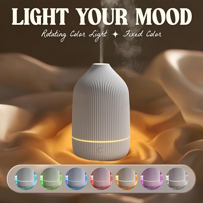 Essential Oil Diffuser, 2Pack, 100ml Aromatherapy Diffuser, Mini Ultrasonic Diffuser for Essential Oil, Home, Office, Cool Mist Humidifier with 7 Led Light, Auto Shut-Off, White - Bloomnest
