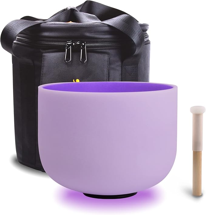 FMTY 10inch Crystal Singing Bowl Purple B Note Crown Chakra with soft carrying case and Singing Mindfulness, Yoga, Spiritual and Body Healing and Energy Cleansing