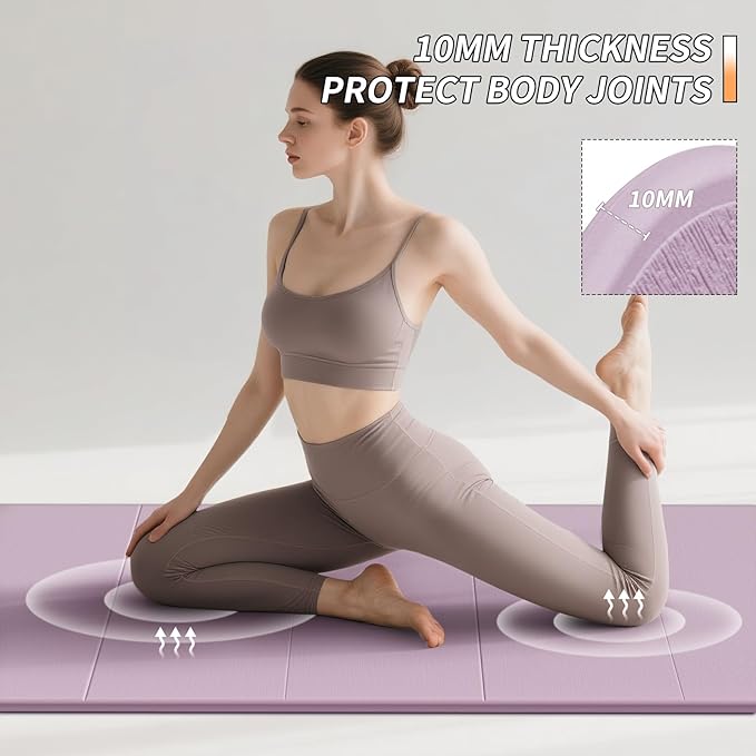 Foldable Fitness Yoga Mat | 2/5" (10MM) Extra Thick | SGS Certified Non-Slip TPE | 75x26" Extra Long-Wide | Portable & Easy Store | for Yoga, Pilates, Home Gym & Full-Body Workouts - Bloomnest