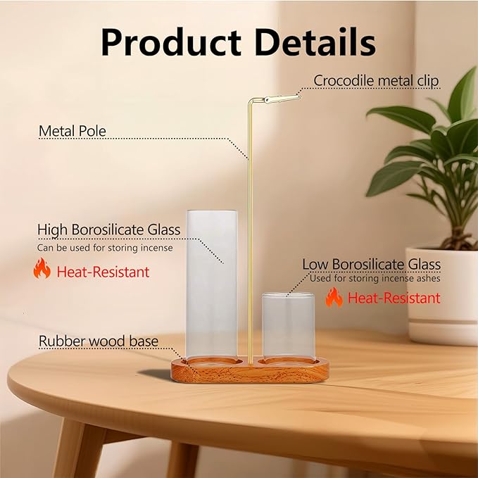 Incense Holder for Sticks with Ash Catcher-2 in 1 Glass Incense Stick & Candle Holder with Storage, Anti-Ash Flying insence-Sticks Burner for Meditation Yoga Spa Home Decor sage (Dark Base) - Bloomnest