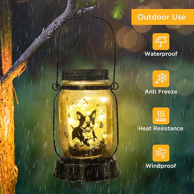 Boston Terrier Gifts for Women/Men Boston Terrier Solar Lanterns Mom Birthday Dog Lovers Lantern Pet Loss Dog Memorial Lights Solar Garden Decoration for Yard, Patio,Backyard,Porch Torches Light - Bloomnest
