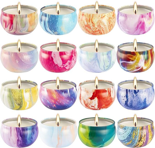 16 Pack Scented Candles Gift Set - 2.5oz Strong Fragrance Natural Soy Wax Candles in Portable Travel Tin Jars - Perfect for Home Decoration and Gifting - Bloomnest