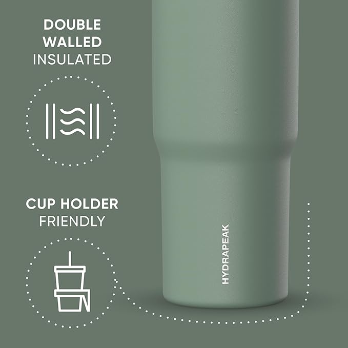 Hydrapeak Nomad 32 oz Tumbler with Handle and Straw Lid, Leakproof, Double Insulated, 32oz Cup, Stainless Steel | Sage Leaf - Bloomnest
