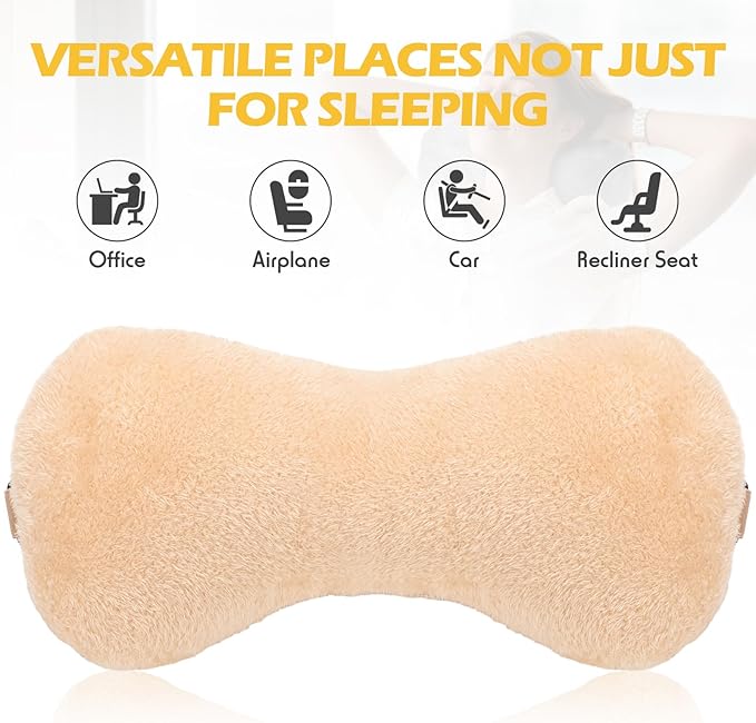 1 Pc Neck Pillow for Recliner Headrest Pillow Bone Shaped Chair Plush with Adjustable Strap Neck Support and Pain Relief Curve Head Cushion for Car Travel Airplane (Coffee) - Bloomnest