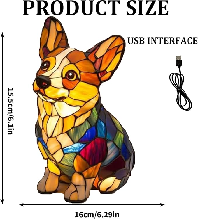 Dog Series Art Night Light, Corgi Lamp and Pug Lamp, Stained Resin French Bulldog Tabletop, 3D Dog LED Table Lamp, Stained Resin Night Light, Pet Themed Tabletop Decor (Corgi) - Bloomnest