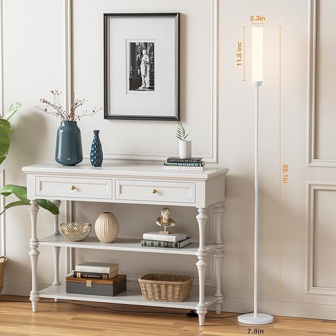 LED Floor Lamp with Remote Control, 65" Standing lamp with Stepless Adjustable 3000K-6500K Colors & 5%-100% Brightness, Foot Switch(White) - Bloomnest