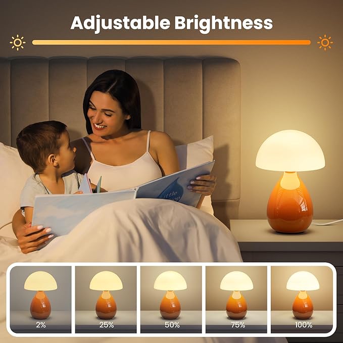 Mushroom Lamp, Mini Modern Lamp Small Vintage Table Bedside Nightstand Light, Small Light Dimmable for Bedroom, Living Room, Ceramic Base Glass Home Decor for Woman Children Gifts - Bloomnest