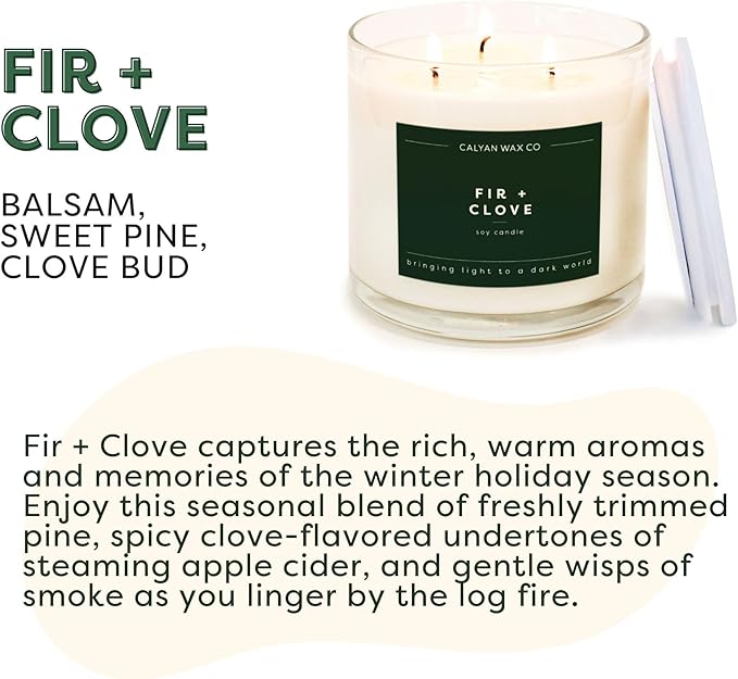 Calyan Wax Co. Fir & Clove 3 Wick Scented Candle - 43 Hour Burn - Luxury 3 Wick Soy Candles - Non Toxic Soy Wax Candles - Long Lasting Large Glass Jar Candle for Home - 14.9oz - Bloomnest